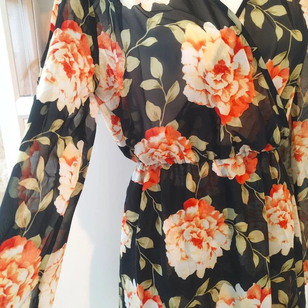 LIBERTY LOVE Black Floral Dress - Size Medium - Picture 3 of 5
